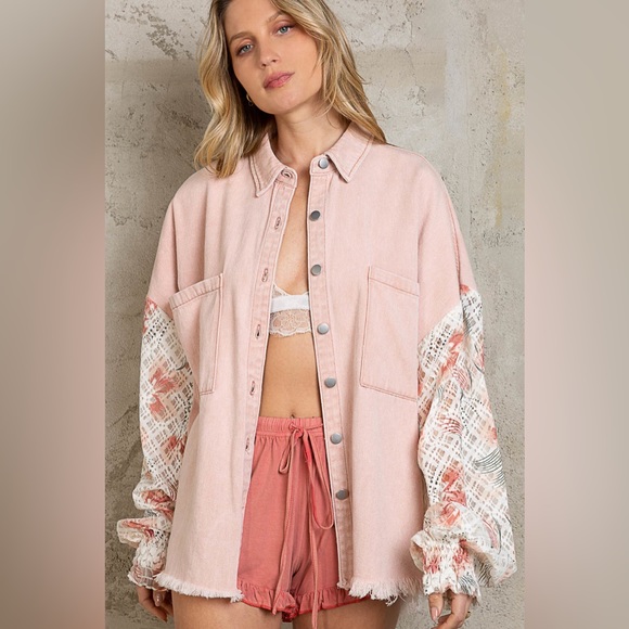 #126 New! Pol Spring Baby Pink Shacket with lace details - Picture 3 of 4